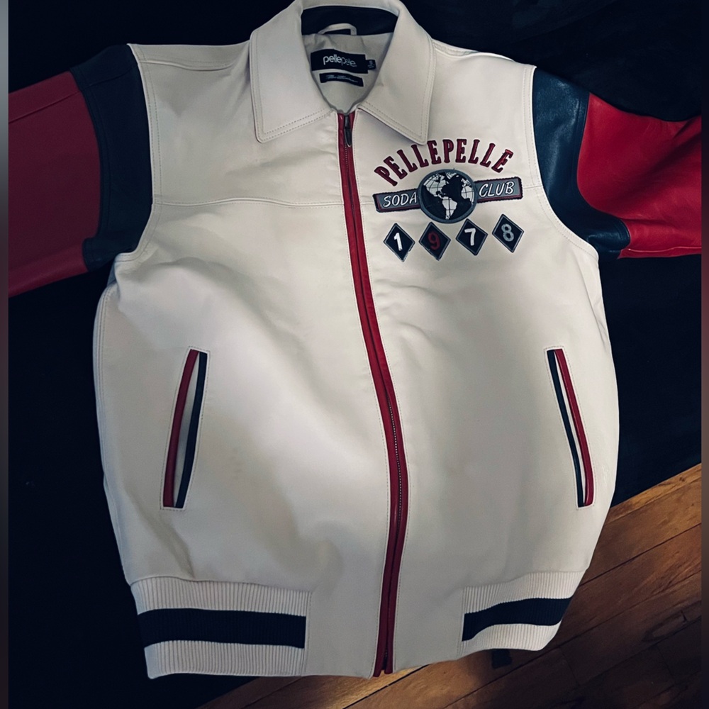 Pelle Pelle White and Red Bomber Jacket